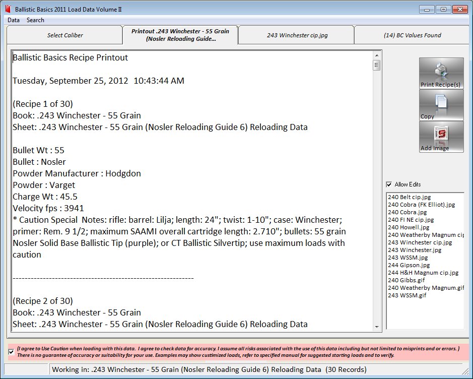 Ballistic Basics Volume II load Listing